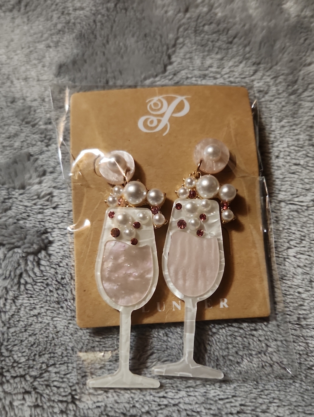 Plunder Pink Pearl Acrylic Wine Glass Drop Earrings
